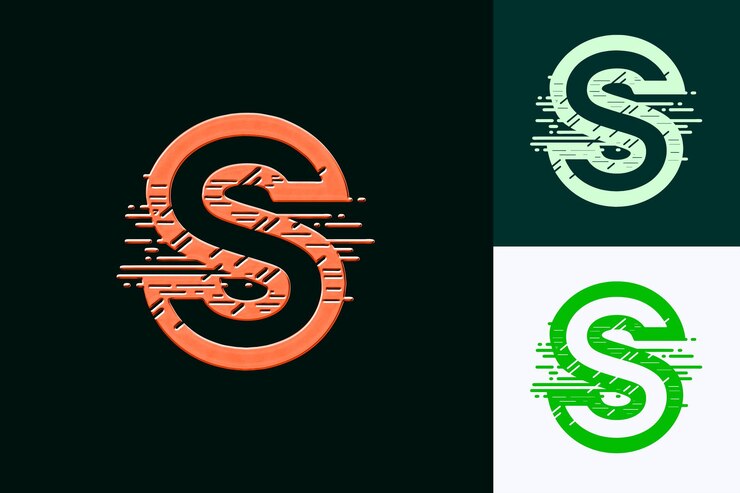 PSD strikethrough icon with a capital letter s outline and a sma abstract minimalist icon designs