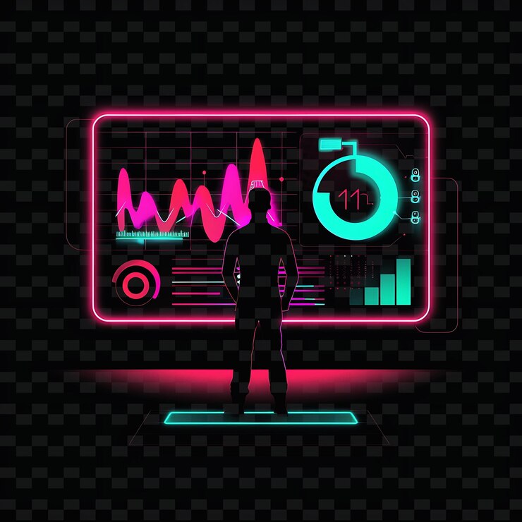 PSD striking neon campaign policy proposal with a neon infograph neon line art city view background