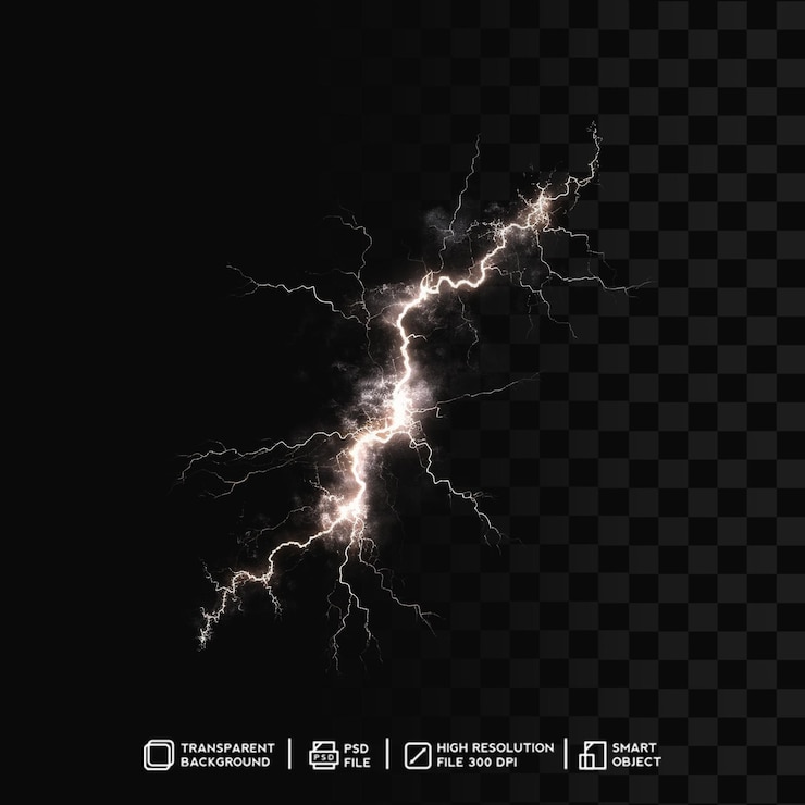 PSD striking thunder burst explosion on isolated transparent background