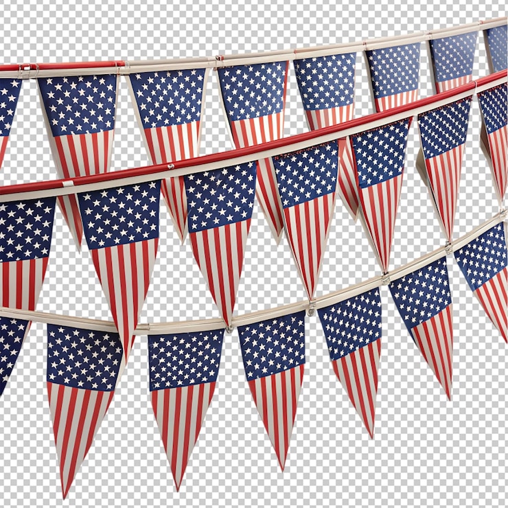PSD string of american flag decorative bunting on transparent background