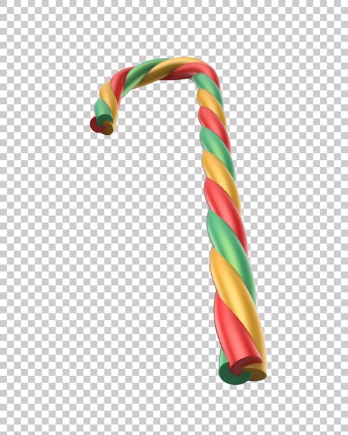 PSD striped candy cane isolated on transparent background 3d rendering illustration