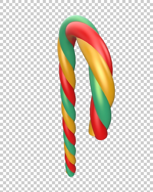 PSD striped candy cane isolated on transparent background 3d rendering illustration