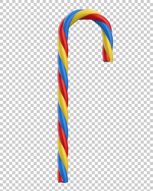 Striped candy cane on transparent background 3d rendering illustration