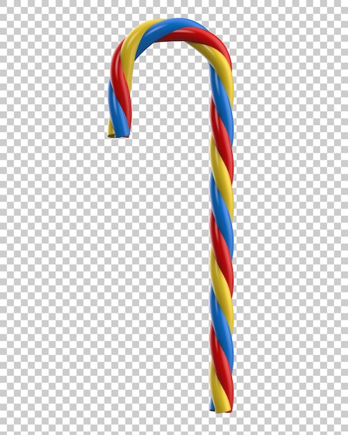 Striped candy cane on transparent background 3d rendering illustration