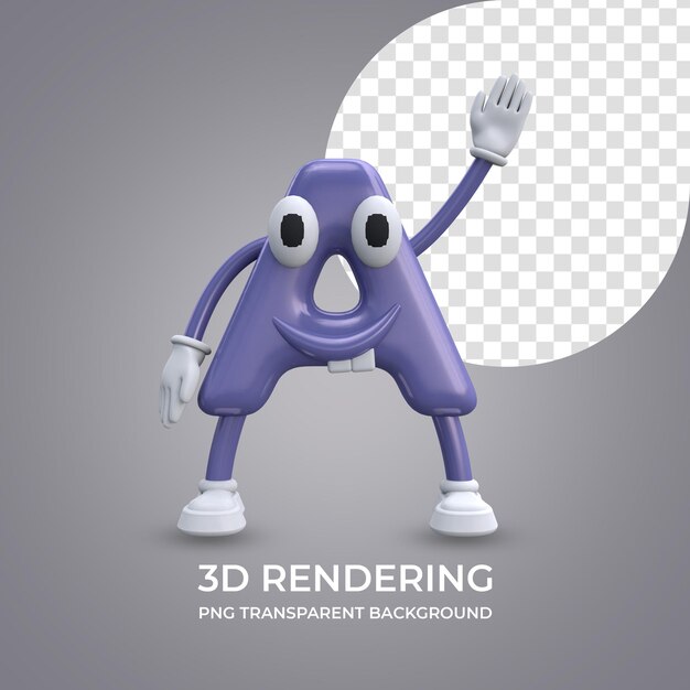 PSD stripfiguur letter a 3d-rendering geïsoleerde transparante achtergrond