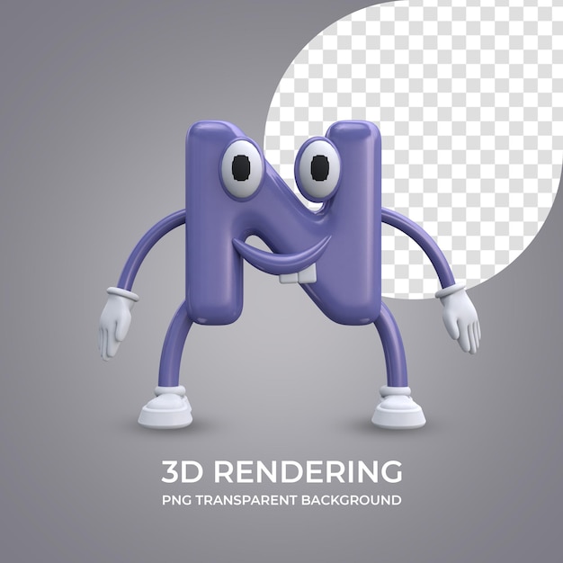PSD stripfiguur letter n 3d-rendering geïsoleerde transparante achtergrond