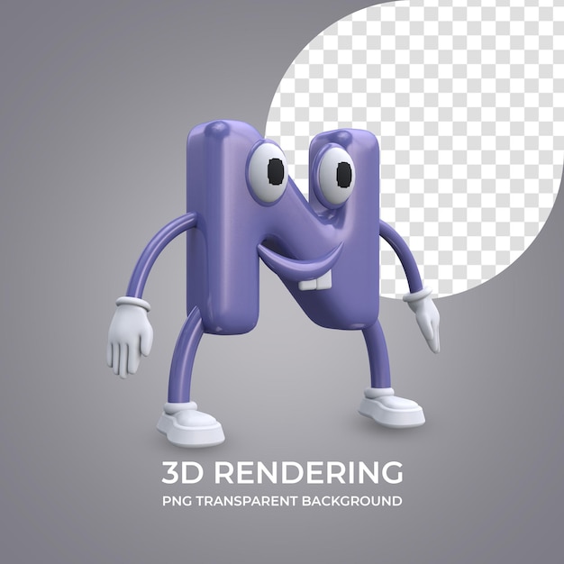 PSD stripfiguur letter n 3d-rendering geïsoleerde transparante achtergrond