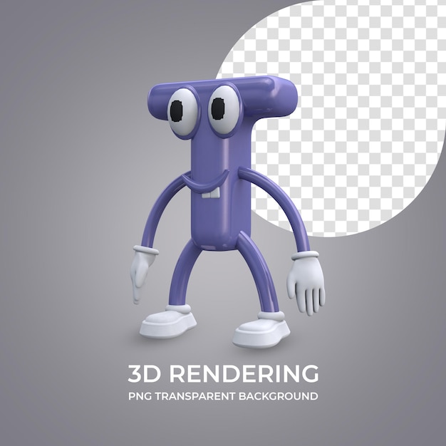 PSD stripfiguur letter t 3d-rendering geïsoleerde transparante achtergrond