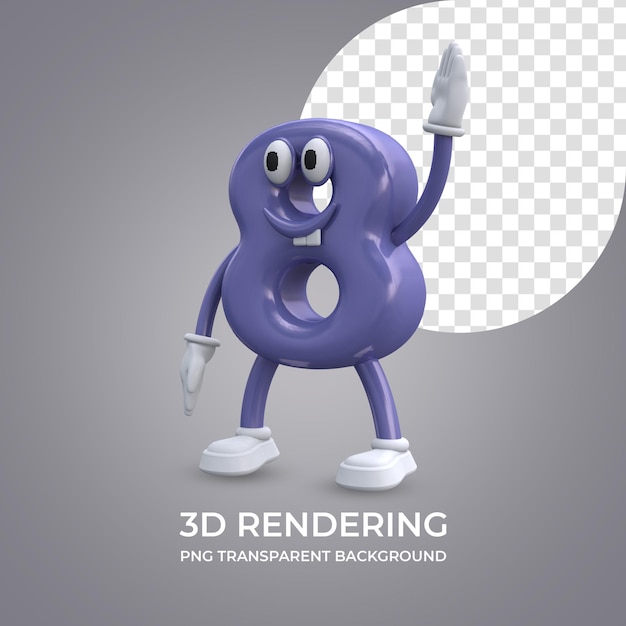 Stripfiguur nummer 8 3d-rendering geïsoleerde transparante achtergrond