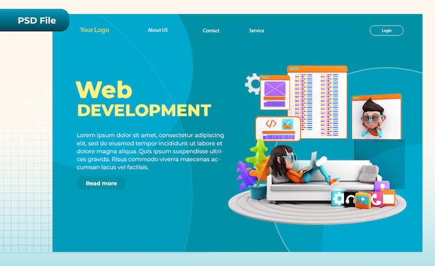 Strona docelowa renderowania 3D Ilustracja dla programistów internetowych