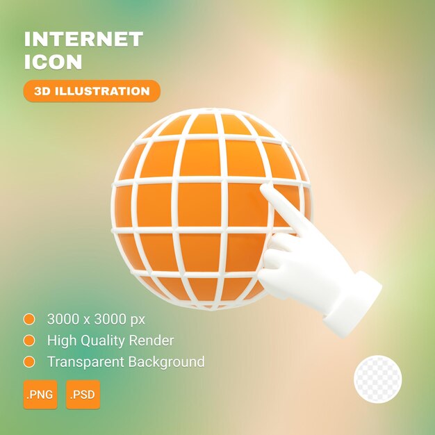 Strona internetowa z kulą ziemską i wskazującą na nią dłonią.