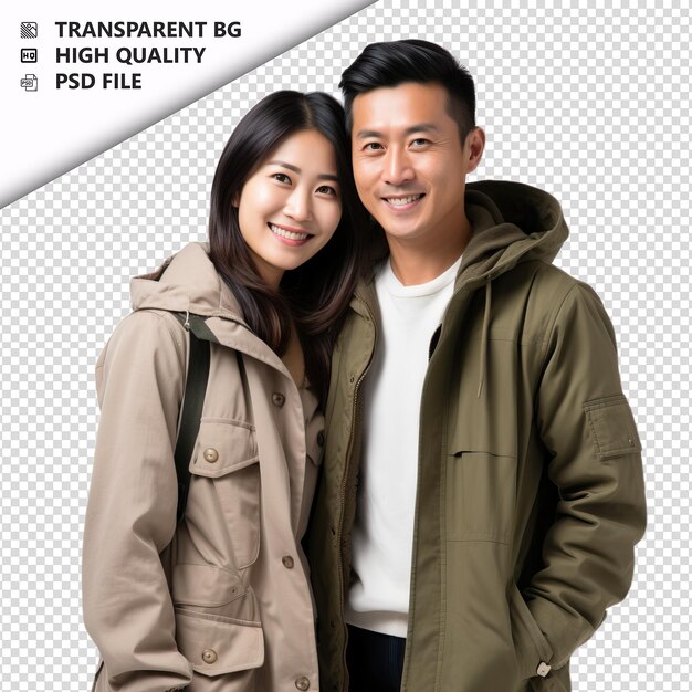 PSD strong asian couple ultra realistic style white backgroun