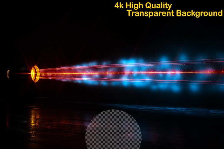 PSD strong focused light that projects in a straight line on transparent background