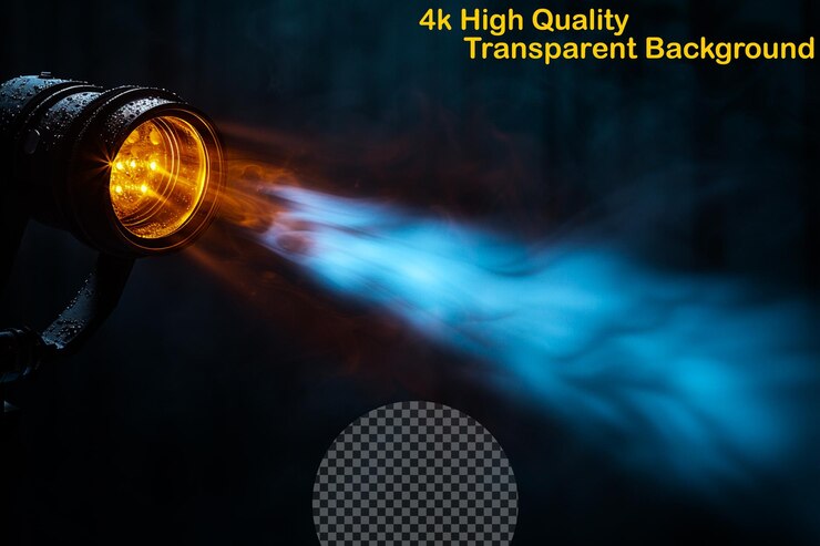 PSD strong focused light that projects in a straight line on transparent background