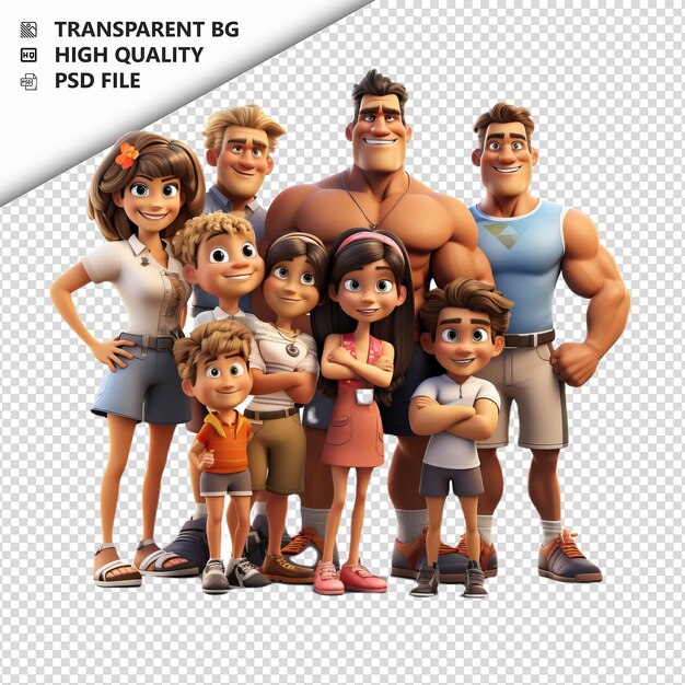 Strong latin family 3d cartoon style white background iso