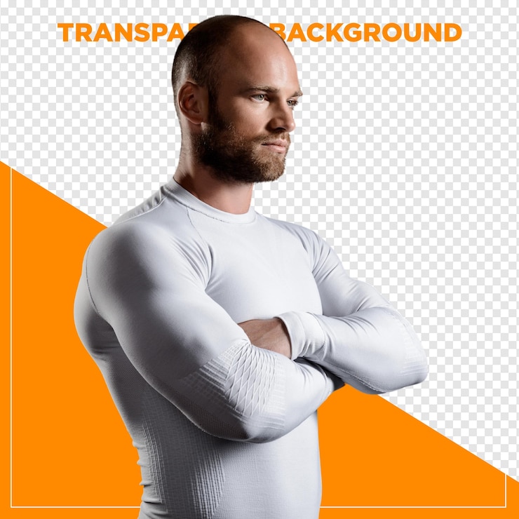 PSD strong man in gym clothes with a transparent background
