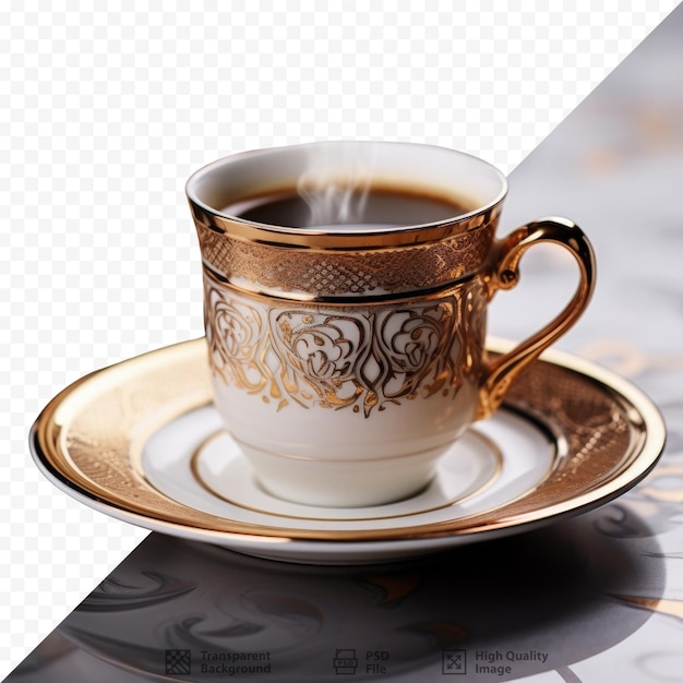 白いカップの強いトルコのコーヒーは ⁇ 朝の爽やかさを与えます ⁇