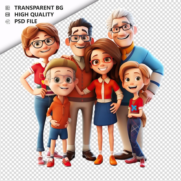 PSD strong white family 3d cartoon stijl witte achtergrond iso