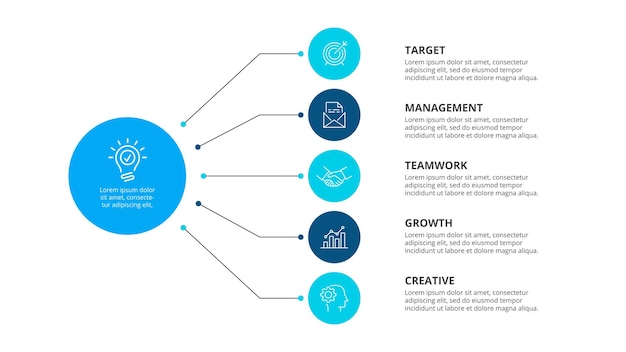 PSD stroomdiagram infographic sjabloon met 5 stappen of opties zakelijke sjabloon voor presentatie