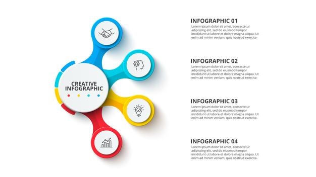 Stroomdiagramdiagram met cirkelelementen Infographic-ontwerpsjabloon met 4 opties