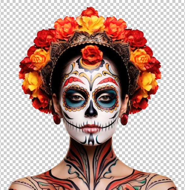 Strzał Twarzą La Calavera Catrina Izolowany Na Przezroczystym Tle