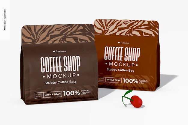 Stubby coffee bag mockup voor- en achteraanzicht