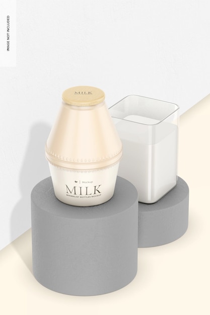 Stubby milk bottle mockup high angle view