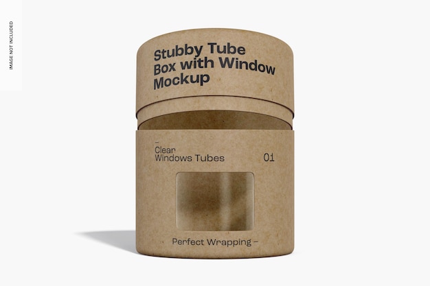 Stubby tube box with window mockup, front view
