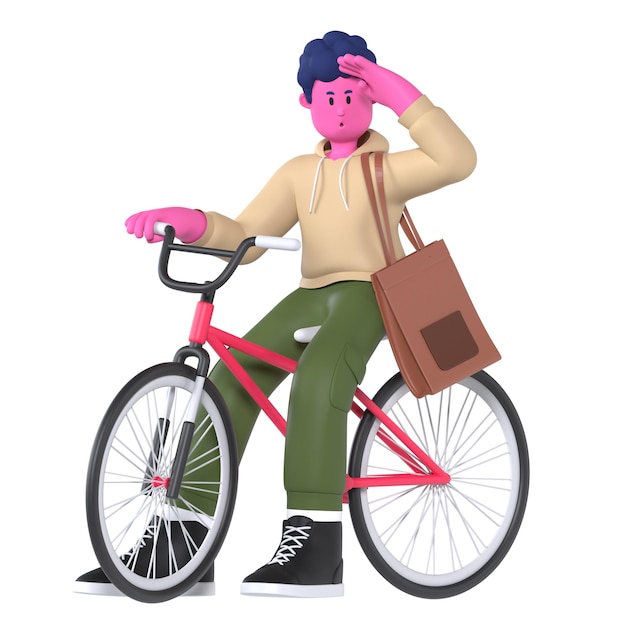 student boy go to school by bicycle education university