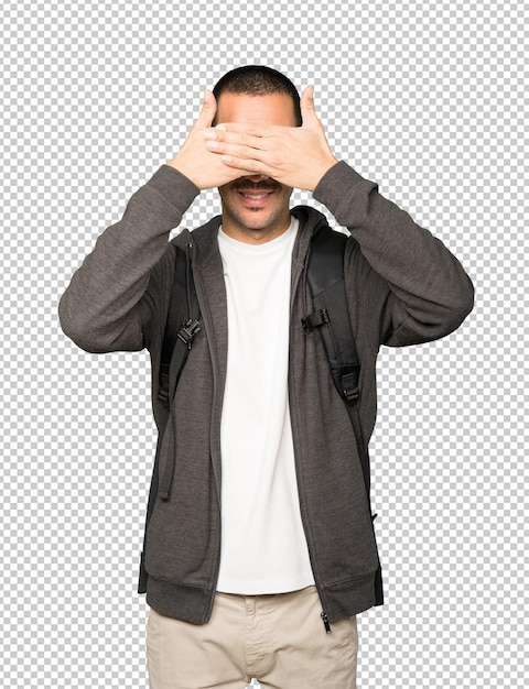 PSD student covering his eyes with his hands