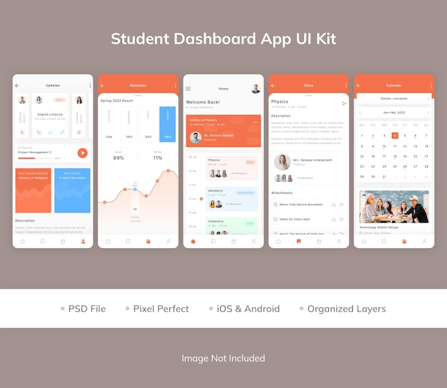 PSD student dashboard app ui kit