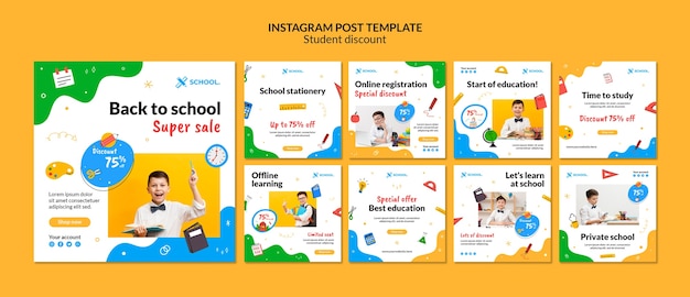 Modello di post di instagram con sconti per studenti