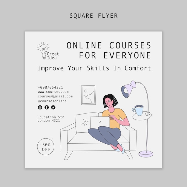 PSD student discounts square flyer template