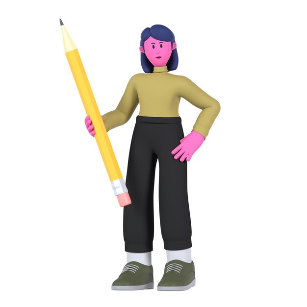 PSD student girl standing with big pencil education university