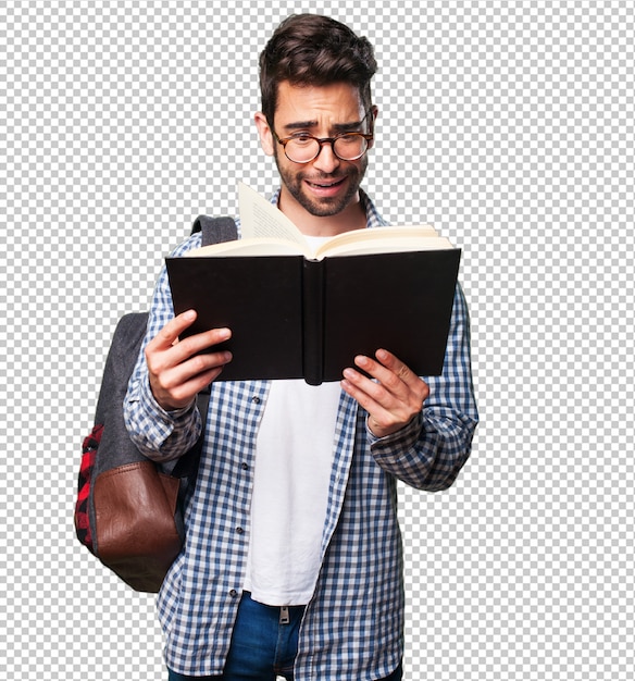 Student man reading a book