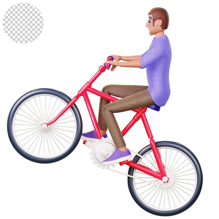 PSD a student riding a red bike with a purple shirt on