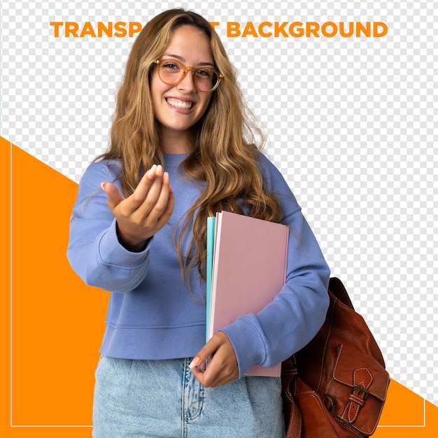 student vrouw met boeken en rugzak transparante achtergrond