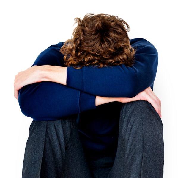 student young man stressed unhappy failed alone