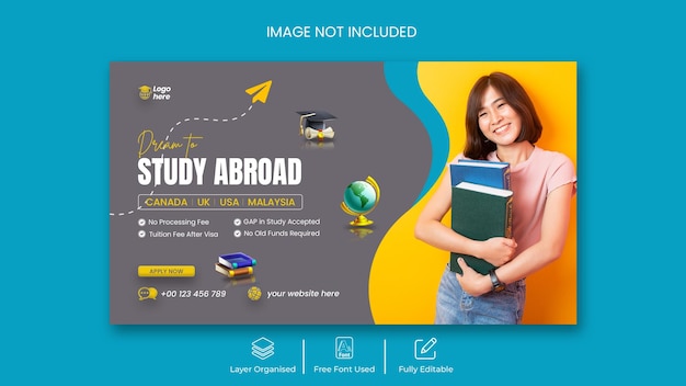 Studeren in het buitenland onderwijs webbanner sjabloonontwerp