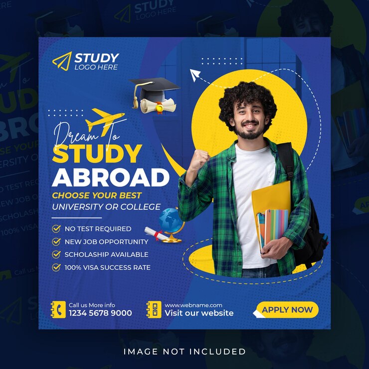 PSD studeren in het buitenland sociale media instagram post ontwerp onderwijs webbanner vierkante sjabloon
