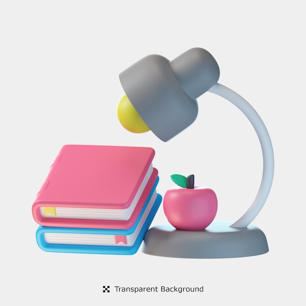 Studielamp en boeken 3d pictogramillustratie