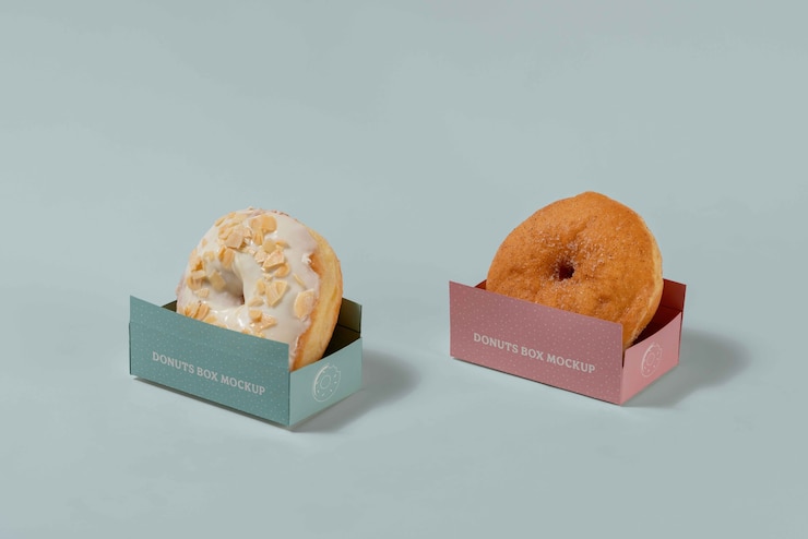 PSD studio donut box branding mockup