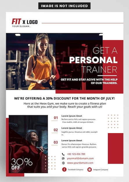 PSD studio fitness services flyer ontwerp.