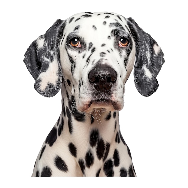 Studio headshot portrait of dalmatian dog looking forward