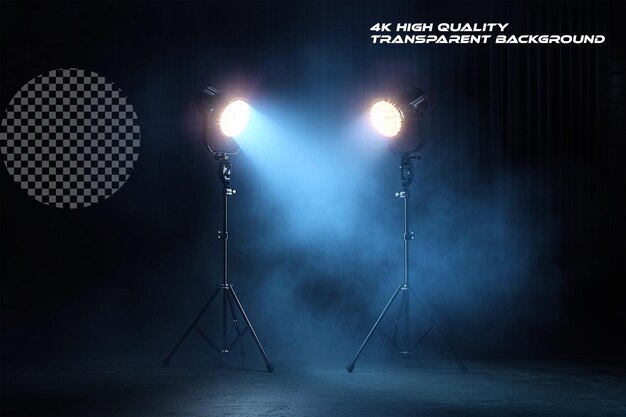 PSD studio light stage spotlights 3d lamps on transparent background