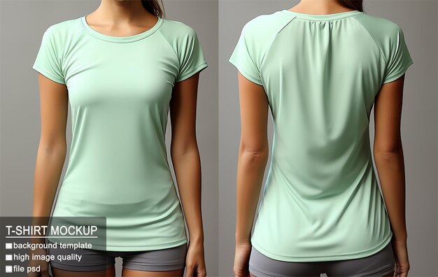 PSD studio portrait mockup of a plain green tshirt with a person model front and back view