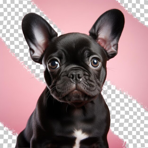 PSD Студийный портрет очаровательного щенка французского бульдога на прозрачном фоне