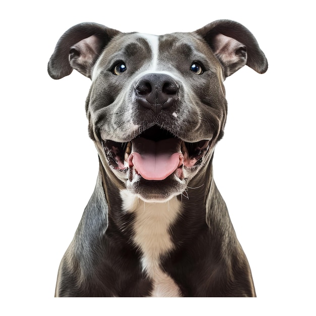 PSD studio portrait of a smiling pit bull dog