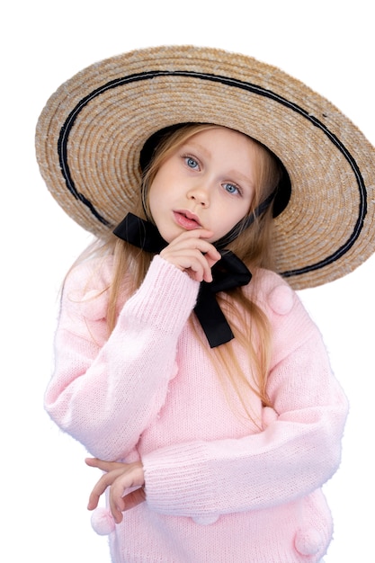 PSD studio portrait of young girl with straw hat