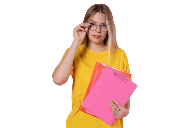 PSD studio portrait of young teenage student girl